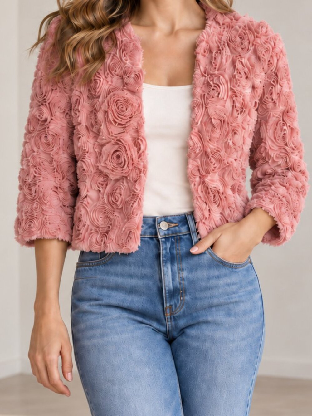 Boston Proper Jacket Size 16 Dusty Pink Rosette Romantic Statement Feminine